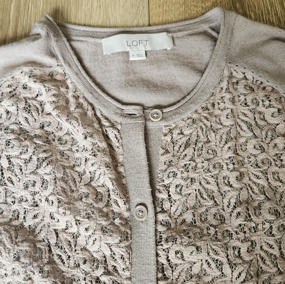 Women's Tan Khaki Brown Front Lace Button Up Dressy Cardigan Sweater Medium - Picture 7 of 13